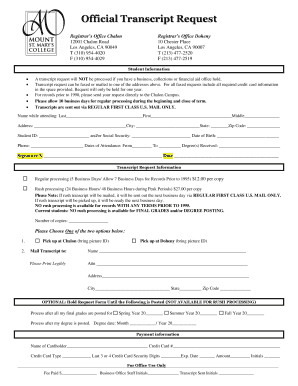 Official Transcript Request Msmc La  Form