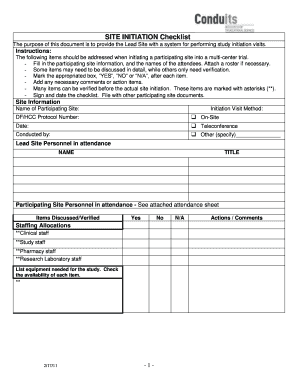 Site Initiation Visit Checklist Template  Form