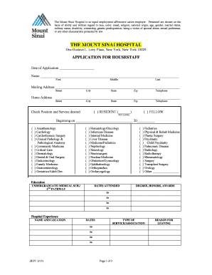 Mount Sinai House Staff Application Form