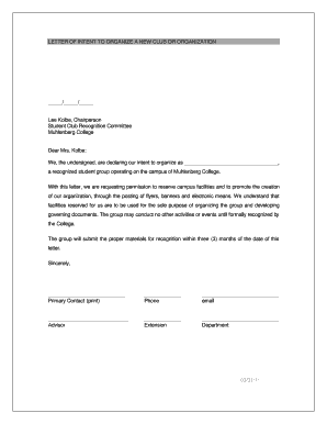 Letter of Intent Sample for School Organization  Form
