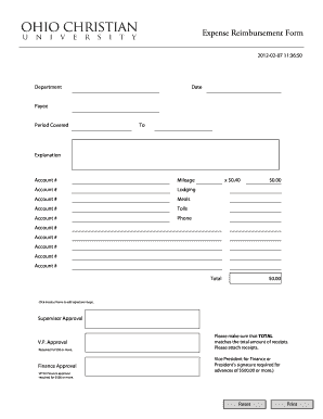 Expense Reimbursement Form PDF Ohio Christian University Ohiochristian
