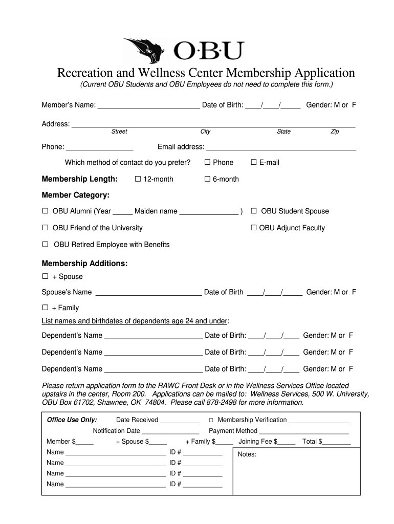 Wellness Center Membership Application  Form