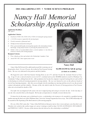Nancy Hall Memorial Scholarship Application Oklahoma State Osuokc  Form