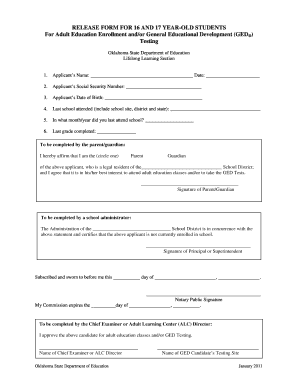 Release Forms for 16 and 17 Year Olds for Adult Education