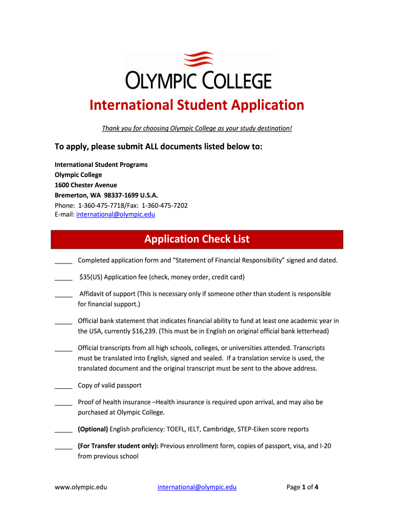 Olympic College PDF Application Form