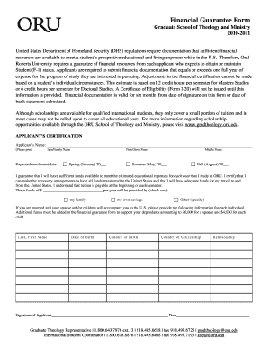 Get and Sign to Print Oral Robert University Financial Guarantee Form 2010-2022