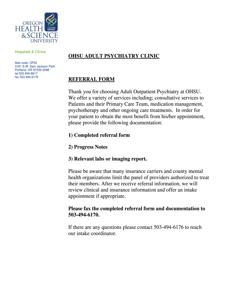 Ohsu Adult Referral Form