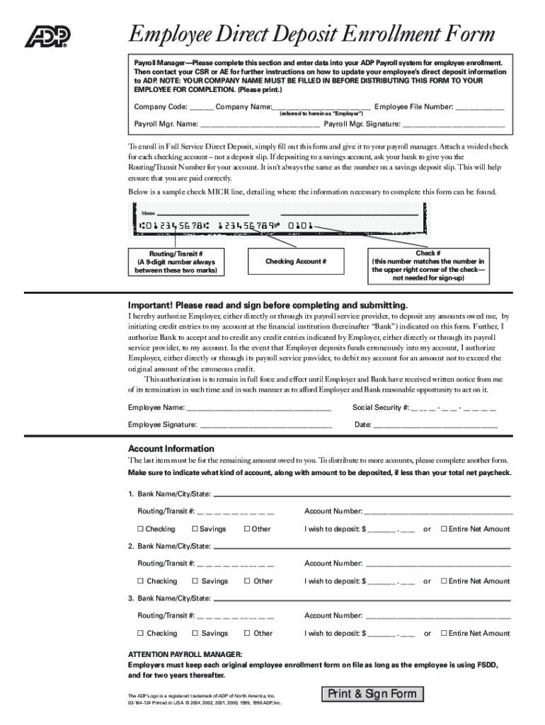 Adp Direct Deposit Form