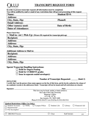 Our Lady of the Lake Transcript Request  Form