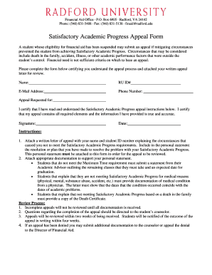 Satisfactory Academic Progress Appeal Form PDF Radford Radford