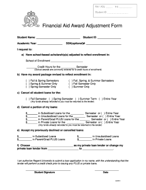 Financial Aid Award Adjustment Form Regent University Regent