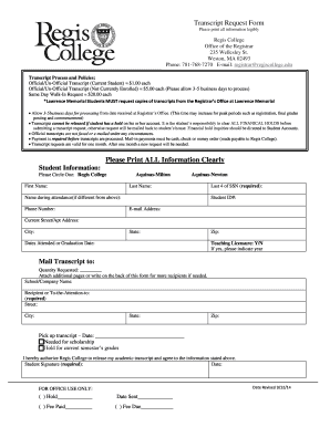 Regis College Transcript Request  Form