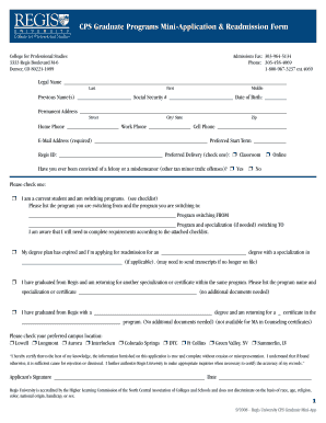 Regis University Mini Application Form