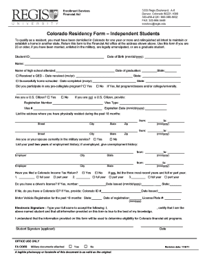 Colorado Residency Form Regis University