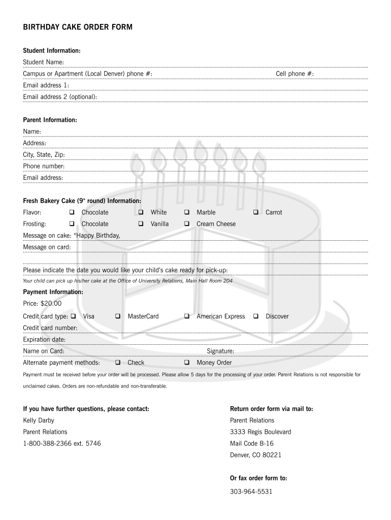 Cake Order Form