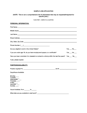 Sample Job Application Form