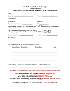 Application PDF Rochester Institute of Technology Form