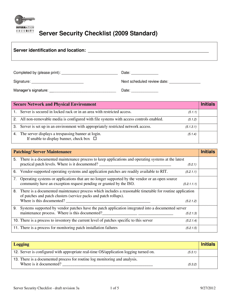 Server Security Checklist  Form