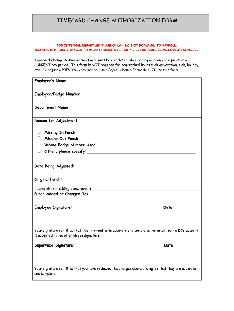 Time Card Change Authorization Form