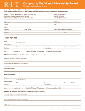 Rochester Institute of Technology Computing Medal  Form