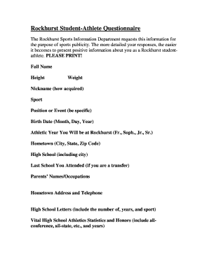 Student Athlete Questionnaire  Form