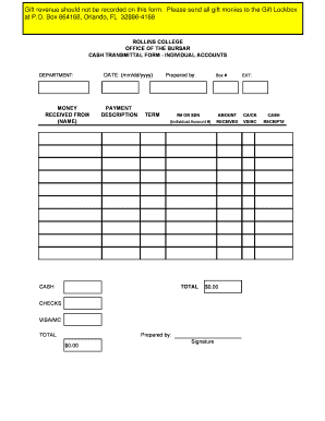 Cash Transmittal Form