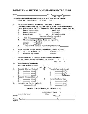  Immunization Record Fillable Form 2010-2024