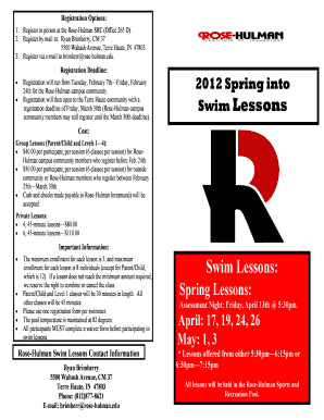 Get and Sign Rose Hulman Swim Lessons Form