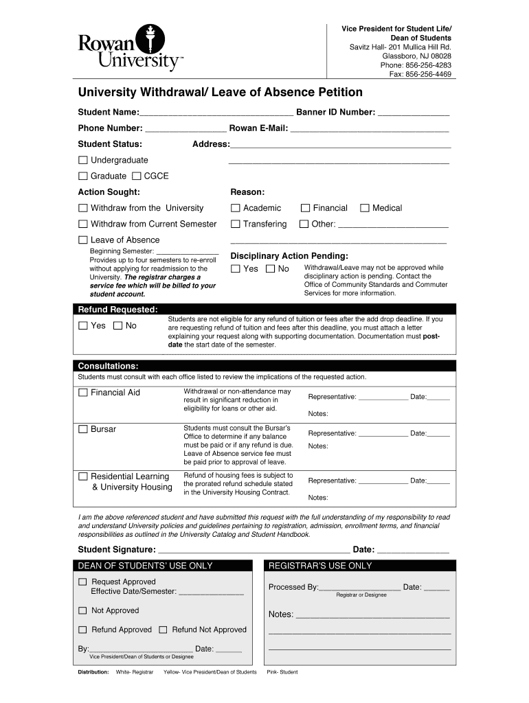 Rowan Course Withdrawal Form