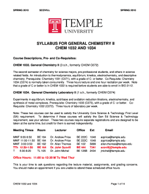 Temple University Chemistry Syllabus Form