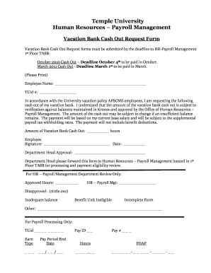 Employee Vacation Cash Out Sample Policy 2011-2022