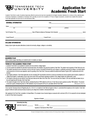  Application for Academic Fresh Start Tennessee Tech University Tntech 2010-2024