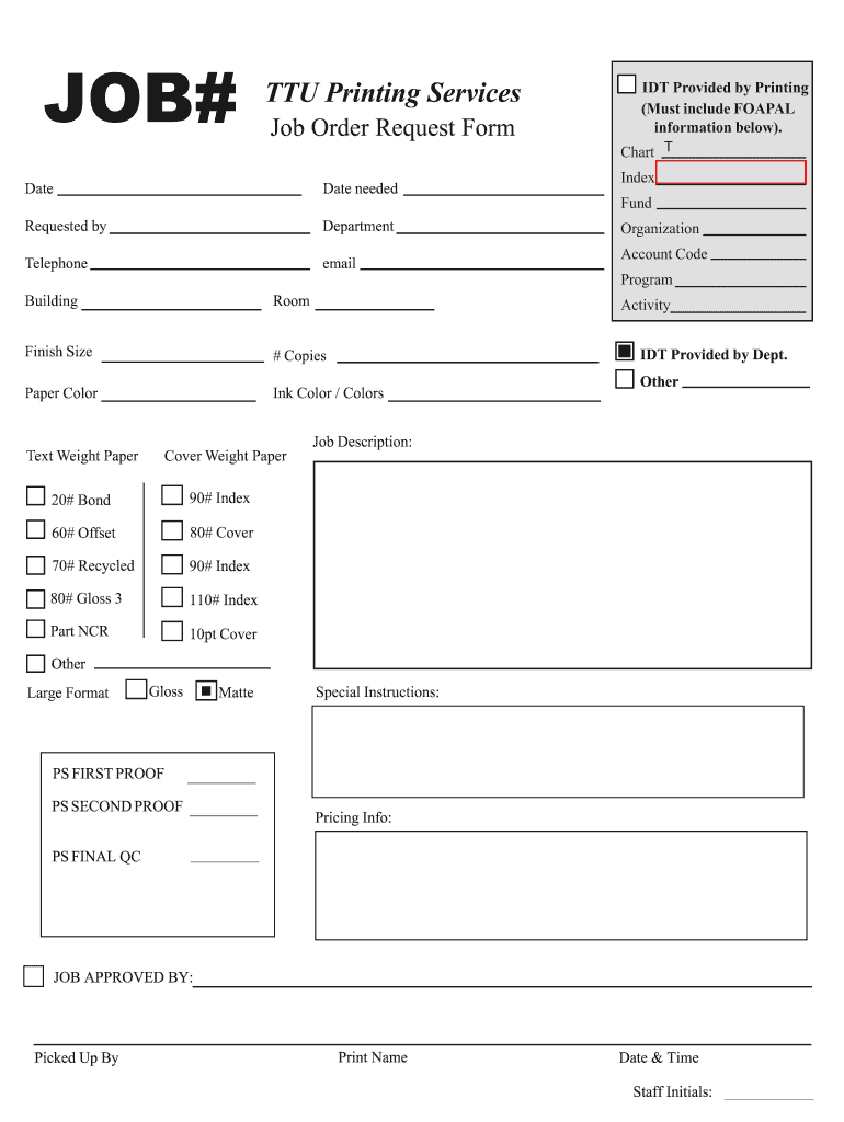 Printing Job Order  Form
