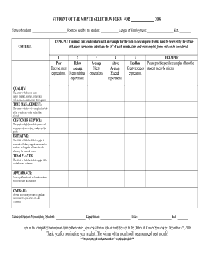 Student of the Month Nomination Example  Form