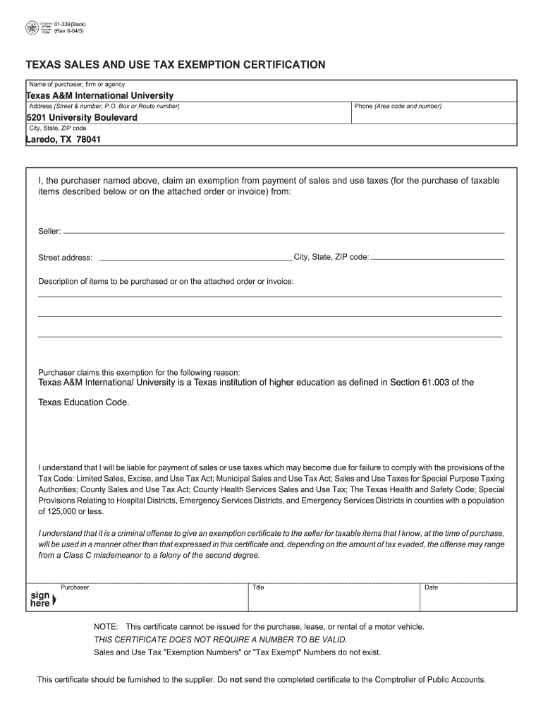  Texas Fillable Tax Exemption Form 2010