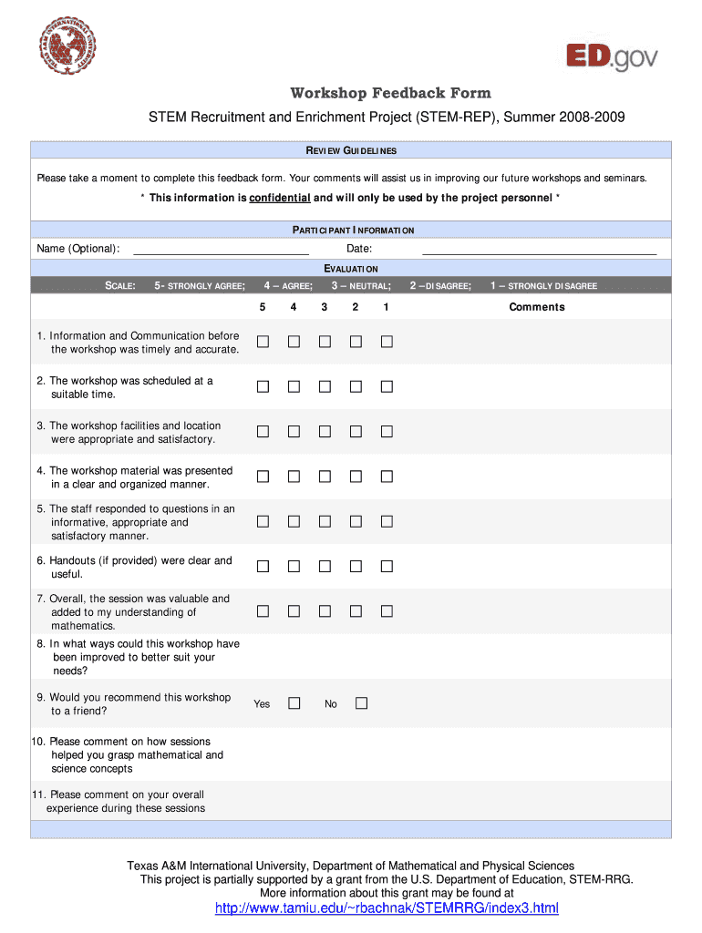 Workshop Feedback Form Template Word