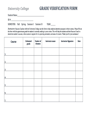 University College GRADE VERIFICATION FORM Tamuc