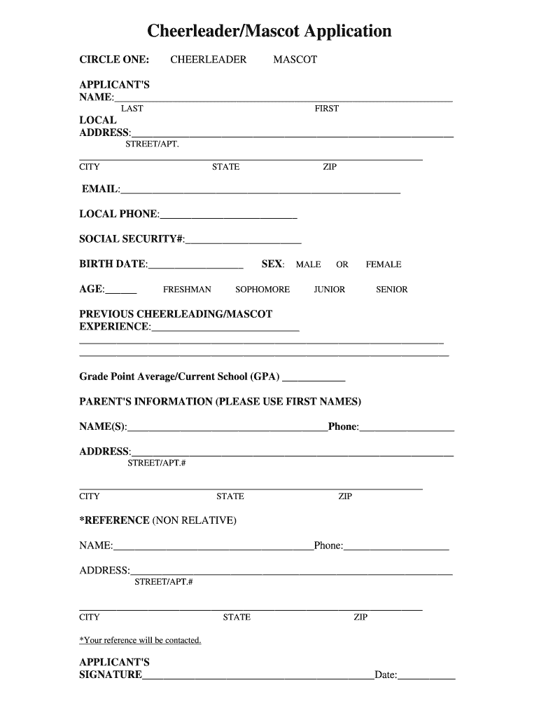 Cheerleader Application  Form