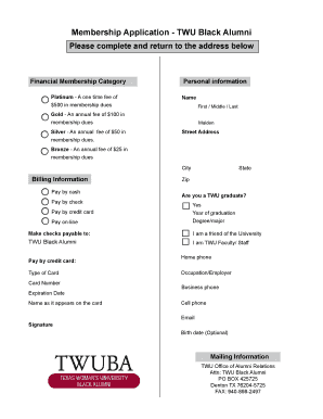 Membership Application TWU Black Alumni Twu  Form