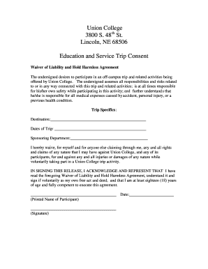 Trip Consent Waiver Agreement  Form