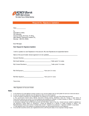 Request for Change of Signature ICICI Bank  Form