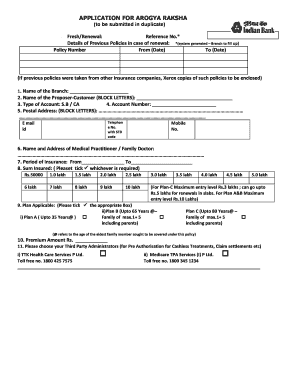 Indian Bank Health Insurance Premium Chart  Form