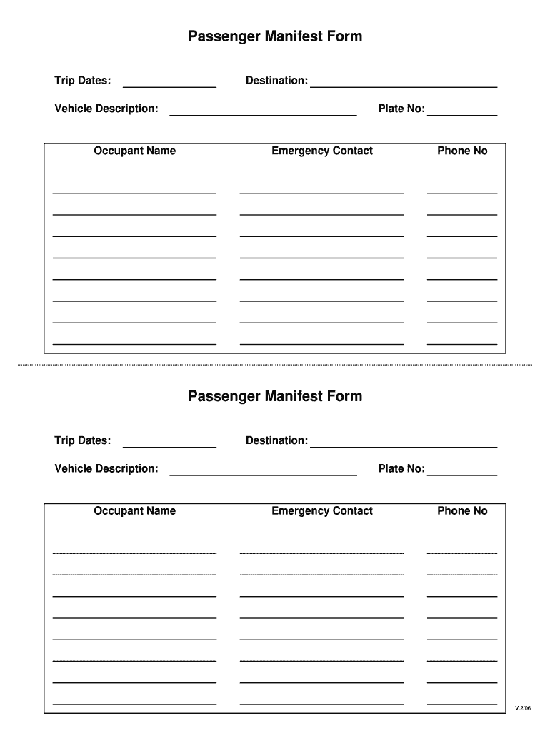  Passenger Manifest Form 2006-2024
