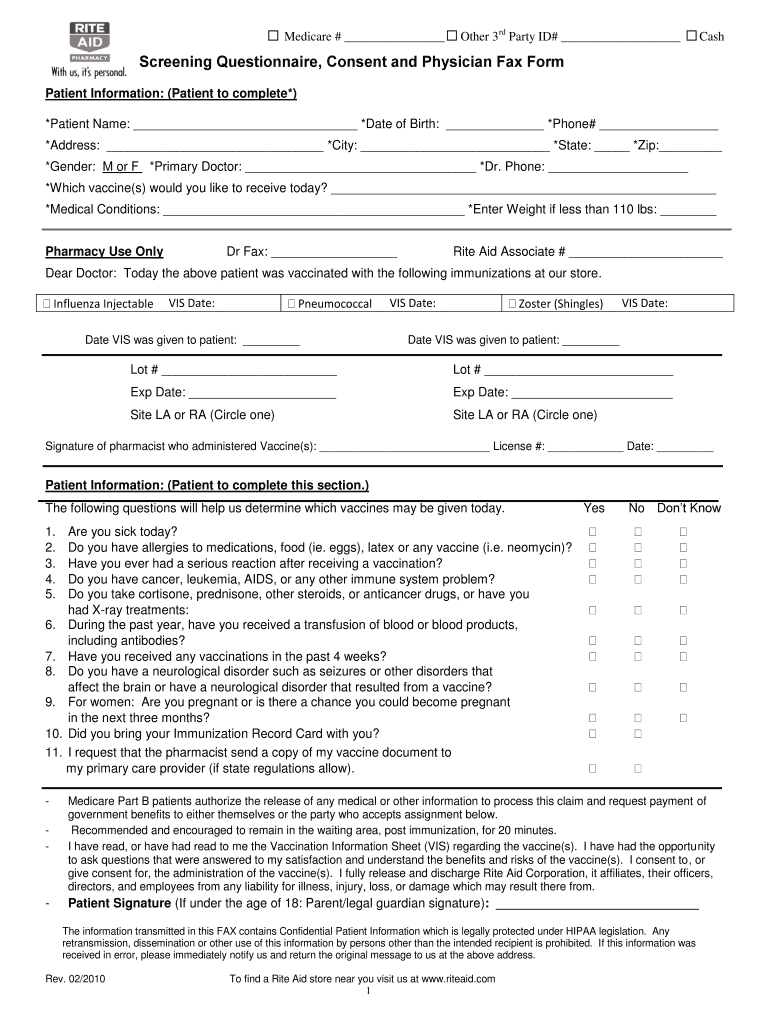  Flu Shot Record Form 2012-2024