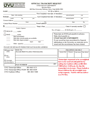 Official Transcript Uvu Form