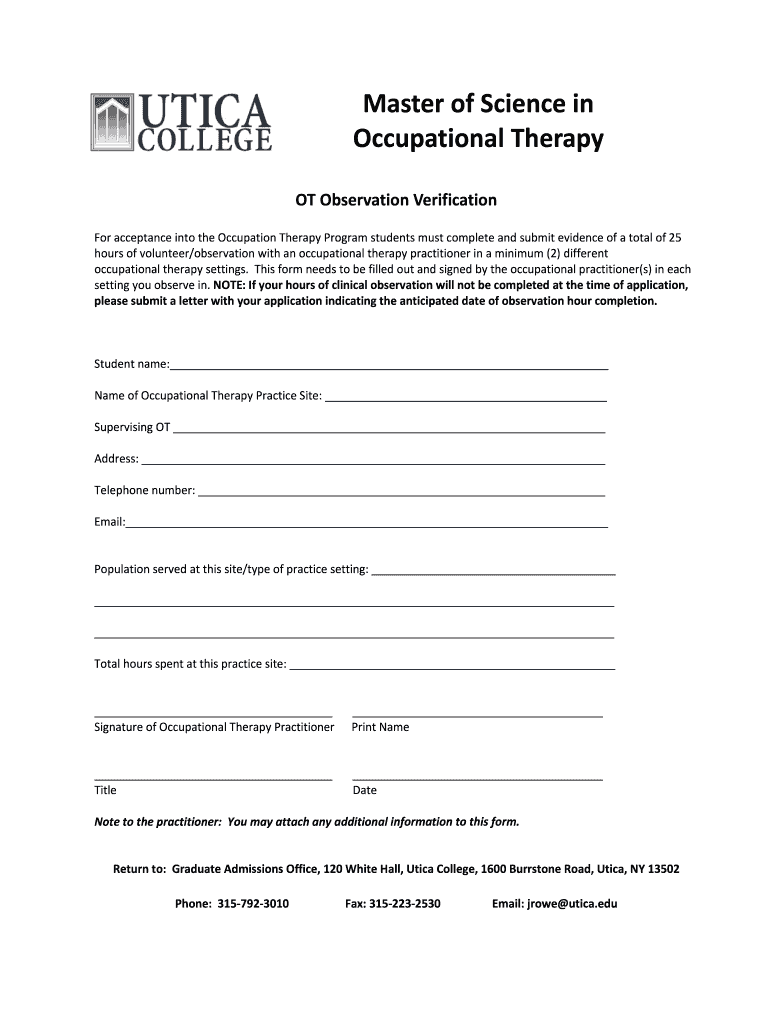 Utica Ot Observation Veriication Form