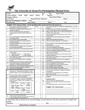 The University of Akron Pre Participation Physical Form Uakron