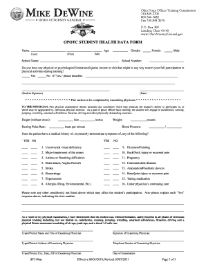 OPOTC STUDENT HEALTH DATA FORM Uakron