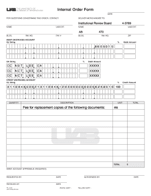Uab Printing Services Internal Order Form