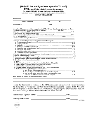 UAB Annual Tuberculosis Screening Questionnaire University of Uab  Form